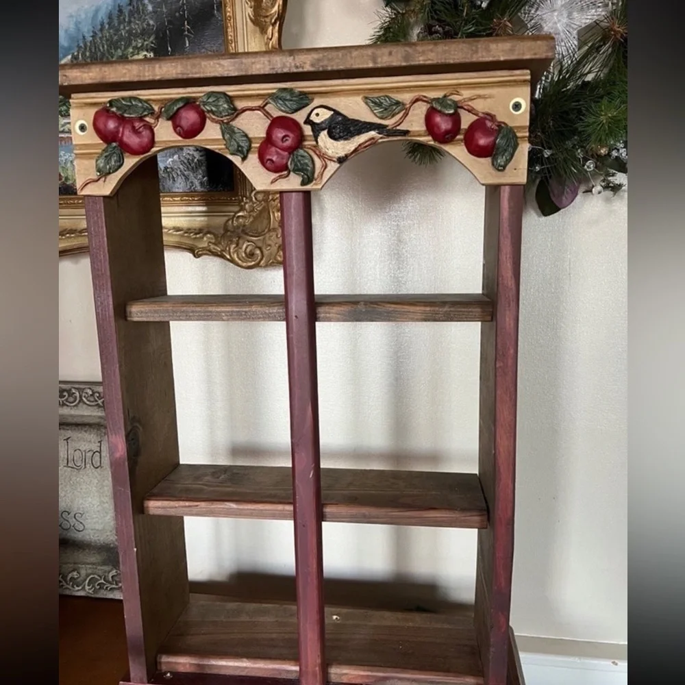 Rare Vintage Large Hand Carved Rustic Solid Wood Apple Bird Shelf❗️FINAL SALE